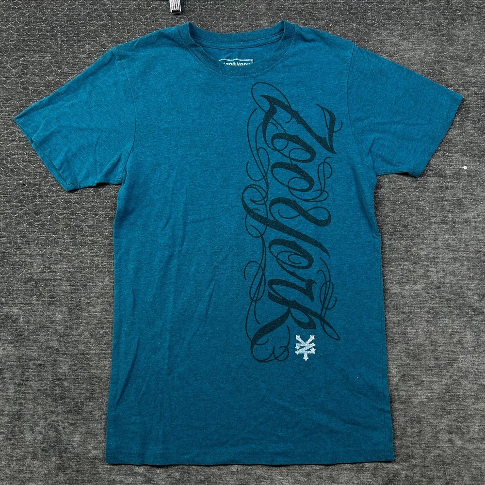 Zoo York T-Shirt Men's Teal Blue Heather Graphic Script Skate Streetwear - Small